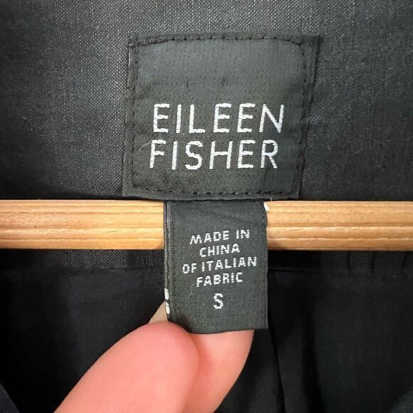 Eileen Fisher Womens Small Black Casual Button Down Shirt Top Linen Italian Yarn - Picture 9 of 12